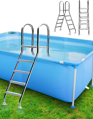 Poolstege för pooler ovan marken, säkerhetssteg i rostfritt stål, avtagbar halkfri design för enkel åtkomst