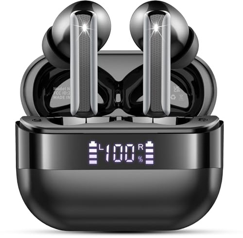 Ecouteurs Bluetooth sans Fil, Écouteurs Bluetooth 5.4, Casque Bluetooth HiFi Stéréo, Ecouteurs sans Fil ENC Antibruit Mic, 48H Oreillette Bluetooth avec Écran LED, IP7 Étanche pour iOS Android, Noir
