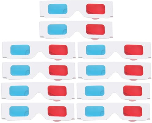 TEMPNAP Lot de 10 Lunettes 3D en Papier Rouges et Bleues Légères et Simples D'utilisation pour Visionnage de Films et Jeux la Maison