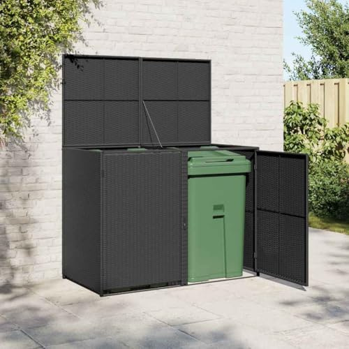 Mokuyary Abris pour Poubelle Double Résine tressée Noir 148x80x111 cm, Abri de Jardin Cache pour poubelles, Conteneur d'extérieur Coffre de Rangement