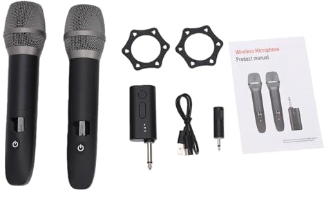Eacam Ricezione Chiara con Ritardo Zero, Doppi Microfoni per Karaoke, Microfono Wireless 2.4G con Tecnologia Chip DSP, Portata 30-50 M, Avvio Rapido e Display Batteria, Ricarica d