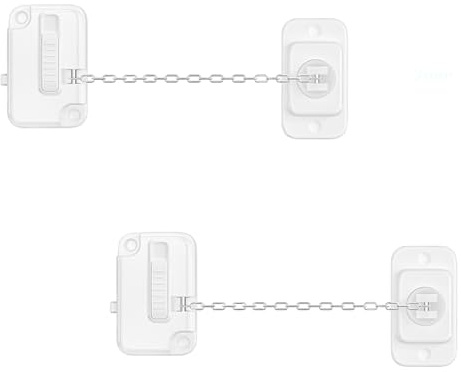 Juego de 2 cerraduras de seguridad para ventanas (blancas) — Cadena para puertas sin taladros, protección para puertas y armarios, manillas y limitadores de ventana con cierre, cerradura de seguridad