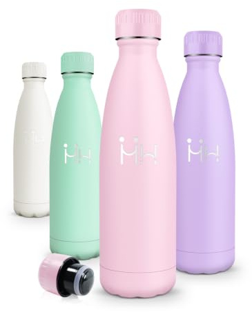 Motswedi Botella Termica 500ml, Cantimplora Infantil, a Prueba de Fugas, Botella Agua Acero Inoxidable, Cerradura Segura, Cantimplora, Termo Agua para Deporte, Oficina, Yoga - Rosa