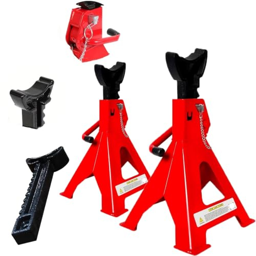 Axle Stand 3 Tons Total Heavy Duty Ratchet Jack Stands Car JackAdjustable Heights, Double Locking Design & Large Base, Car Support Lifting Stand for Vehicle Caravan Red