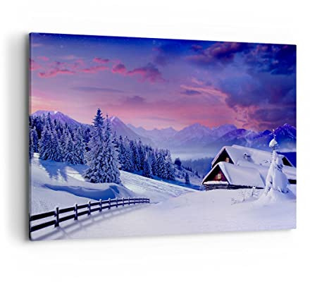 ARTTOR Bilder auf Leinwand 120x80cm Wandbild Landschaften - 2315 | Winter Landschaft Frost Groß XXL Wanddekoration Wohnzimmer Schlafzimmer Wanddeko Wand Kunstdruck Wandkunst Wall Decor ARTTOR