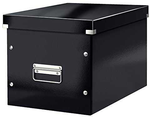Leitz, Boîte de rangement Click & Store, Format cube L (36 x 32 x 31 cm), pour l'organisation des objets de la maison et du bureau, Montage bouton pression, En carton recyclé à 80%, Noir, 61080095