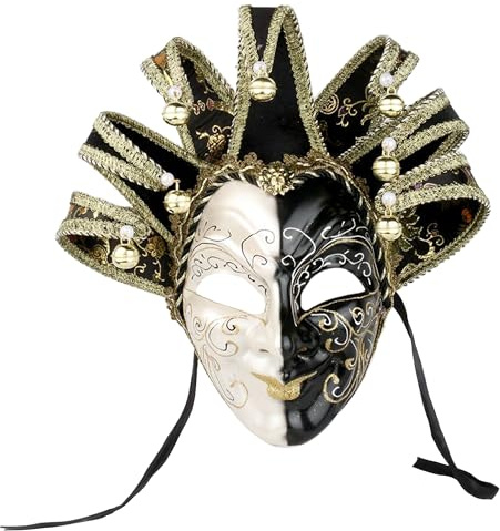 YU FENG 2024 New Orleans, Mardi Gras, svart och vit klockmask – Gycklarkostym för parader, karneval, examen (svart)