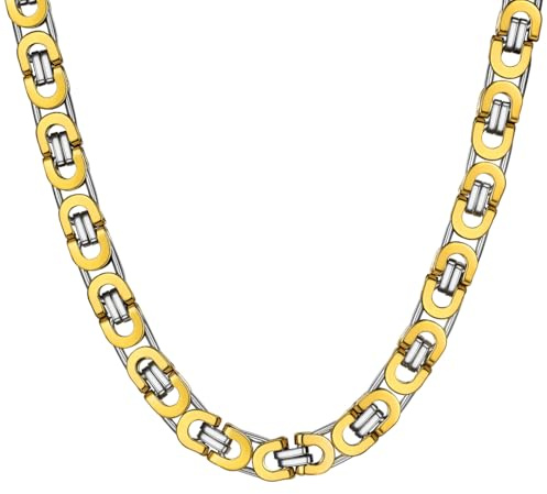 ChainsHouse Königskette für Herren Damen Halskette Edelstahl Plattenkette Byzantinische Kette 6/8/10MM Kaiser Kette Silber/Gold/Schwarz Herrenkette Halsreif Halsschmuck, Kettenlänge 46-76CM