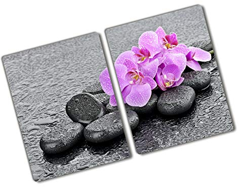 Glasschneidebrett 2x40x52 cm Dekorativ für die Küche Hitzebeständig Lebensmittelecht Gehärtetes Glas Rutschfest Silikonfüße Plastikfrei 2 Stück Glasplatte Antibakteriell - Orchideensteine