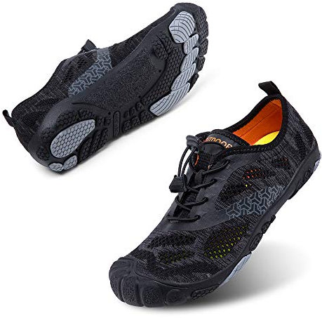 Hitmars Barfußschuhe Herren Sport Schnell Trocknend Traillaufschuhe Damen Atmungsaktiv Unisex Zehenschuhe Strandschuhe Wassersportt Schwarz A Größe 43