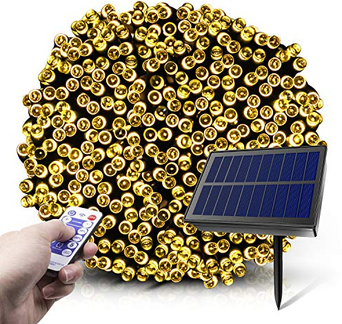 Fairy Lights solari, 20m 200 LED 8 Modalità Luci da Stringa Solari con Telecomando, Luci da Fata Stellate Impermeabili per Esterni, Giardini, Case, Matrimonio, Natalizie (Bianco Caldo)