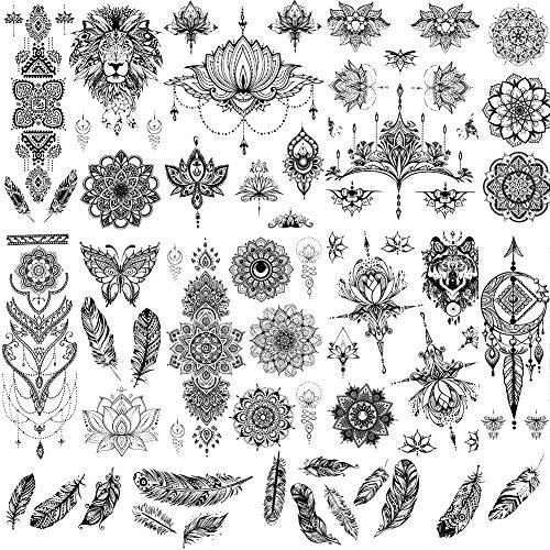 SUI-lim 8 Blätter Temporäre Tattoos Erwachsene, Schwarz Tattoo Aufkleber | Realistisch Fake Tattoos für Männer Frauen Arm Bein Fuß Temporary Tattoo Zum Aufkleben Auf Die Haut