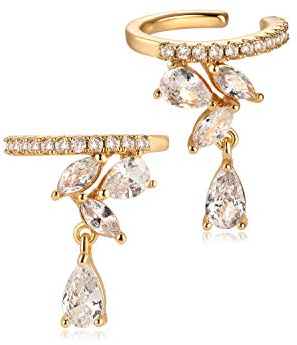 MYEARS Women's Gold Diamond CZ Flower Ear Cuff Earrings, Hypoallergenic, Non-Pierced, 14K Gold Filled, 3.8mm-3.9mm