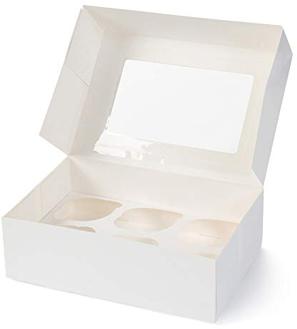 GREENBOX 6er Cupcake Muffin Box Karton mit großem Sichtfenster inkl. Einlage I 25 Stück Patisserieschachteln Geschenkboxen weiß I Bio Box Take Away Kartonschachtel biologisch abbaubar