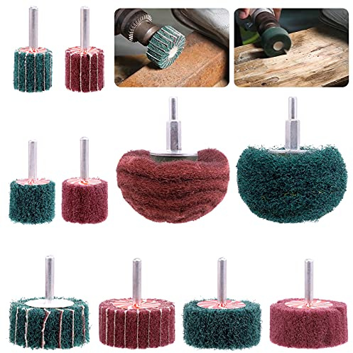 Mardatt 10Pcs Non-Woven Abrasive Buffing Pads, Scouring Wheels with 1/4 Shank, Rotary Buffer Tool Accessories for Polishing Mirror, Stainless Steel, Copper, Aluminum