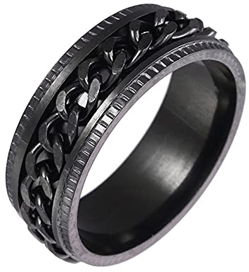 Gilieyer Edelstahl Spinner Ringe, 8MM Fidget Ring für Männer Schwarz/Blau/Silber Drehbar Cuban Link Intertwine/Doppelkette Daumenring Größe 6-11
