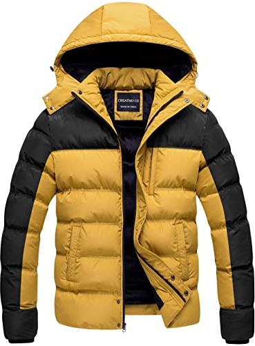 Herren Puffer Jacke Wasserdicht Winter Parka Jacke Warm Verdicken Skimantel, schwarz/gelb, Large