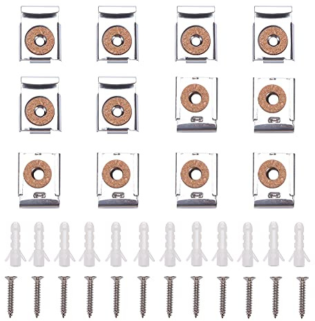 VooGenzek 3 Set (12 Pezzi) Clip Specchio a Molla Gancio Specchio, con Tasselli e Viti, Fissaggio a Parete in Vetro a Specchio Senza Cornice, Clip Specchio Set, per il Montaggio di Specchi