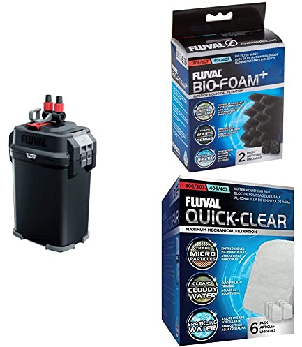 Fluval A447 307 Aussenfilter, 300 l + Bio Foam Plus, feine Schaumstoffpatrone,2er Pack + Feinfilterpads, für Fluval Außenfilter 304, 305, 306, 307, 404, 405, 406 und 407