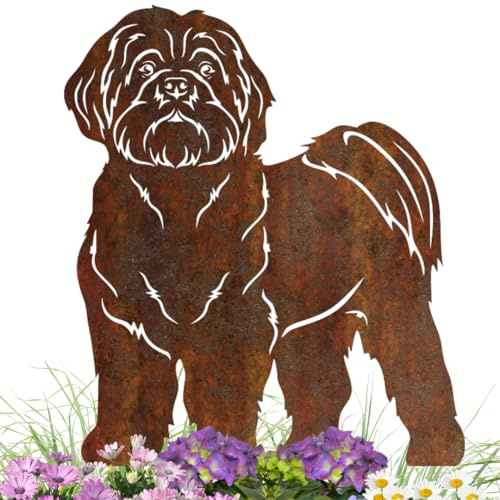 Terma erma Stahldesign Edelrost Gartenstecker Hund Shih Tzu Metall Figur Handmade Germany wetterfest Gartendeko Rostdeko Tierfigur Rostfigur Geschenk