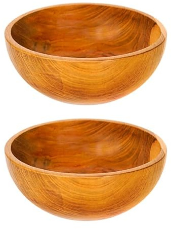 Rainforest Bowls Set of 2 6 Regular Round Javanese Teak Wood Bowls- Perfect for Everyday Use, Hot & Cold Friendly, Ultra-Durable- Premium Solid Wooden Bowls Handcrafted by Indonesian Artisans