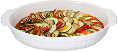 MamboCat Plat à gratin ovale avec poignées - Blanc - Plat de service - Plat à lasagnes - Moule à pain - 1,8 l - Passe au four - Antipastique - Casserole Cazuela - 36 cm