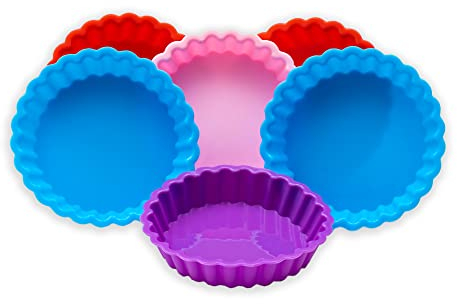HolKitchen® Set di 6 stampi per crostata in silicone - Stampo mini quiche - Tortiera crostata piccolo - 100% BPA free - Stampo per crostata - Tortiera per crostata silicone riutilizzabili (Set di 6)