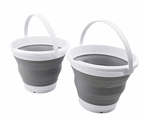 SAMMART 5,5 l zusammenklappbarer Kunststoffeimer – Faltbare runde Wanne – tragbarer Wassereimer zum Angeln – platzsparender Wassertopf für den Außenbereich (Weiß/Grau)