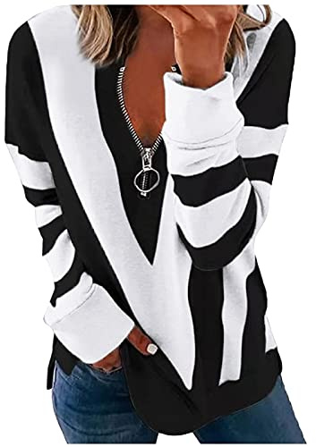 Sweat Femme Pullover Chic Et Original - Pull Mohair Zippé Chaud Pas Cher Pour Hiver - Top Manche Longue Sans Capuche (Blanc, L)