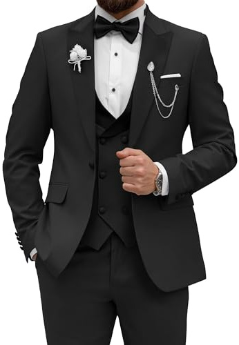 Wangyue Black Tuxedo Suit for Men 3 Piece Slim Fit Formal Tuxedo Suit Set Shawl Lapel Tuxedo for Wedding Party Prom Christmas Size M