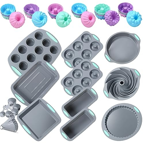 Tongjude Juego de 51 Piezas de Silicona para Hornear, Sartén Antiadherente para Horno, Molde de Silicona para Tartas, Gris