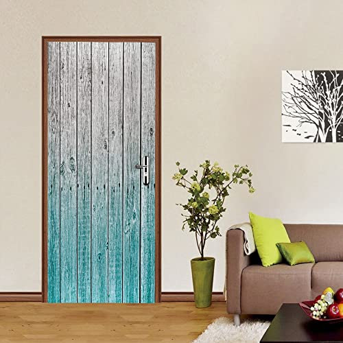 türaufkleber 85x215cm(33.46 inches * 84.64 inches) Holz blau Türtapete Türposter Türbilder Selbstklebend Türtapete Selbstklebend 3D für Schlafzimmer Wohnzimmer Türaufkleber Aufkleber