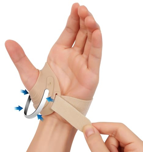 FORTEMOTUS CMC Thumb Brace - CMC Joint Support Stabilizer: for Thumb Joint Pain, Tendonitis, Osteoarthritis, Instability, Lightweight & Adjustable Thumb Support Brace for Men Women Beige, Left Hand
