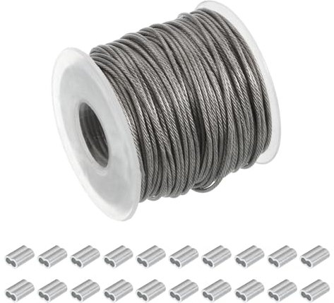 PATIKIL Cavo in Acciaio Inossidabile 304, Diametro 1/25, Lunghezza 98,4ft, Rivestito con Guaine in Alluminio, Corda a 7 x 7 Fili per Artigianato Esterno Recinzioni Giardino Argento