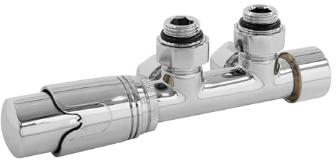 LuxeBath Ventil-Armaturen Set Multiblock Chrom Eckform inkl. Thermostatkopf für Badheizkörper mit Mittelanschluss - Anschlussgarnitur Heizkörper Eckausführung Eck Rohre aus Wand mit Thermostat