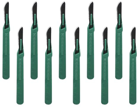 Einweg Kunststoff Chirurgische Skalpellmesser, Einweg Skalpell Klinge, Sterilisierte Einweg-Skalpelle, Einmalskalpelle Figur 10 mit Schutzkappe, Einzeln Steril Verpackt (Grün,10 Pack)