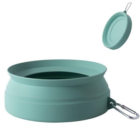 SLSON Hundenäpfe Wassernapf für Hunde Unterwegs Faltbare Integrierter Reisenapf Ohne Plastikrand Auslaufsicher Spritzschutz Trinknapf für Haustier Auto Reise and Innen Draußen (Morandi Grün)