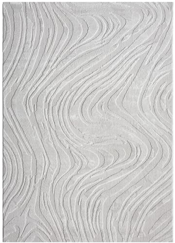 VIMODA Teppich Wohnzimmer Teppich Schlafzimmer 3D Effekt modern Weich kurzflor Wellenmuster Qualitativ,Farbe:Grau;Maße:160x230 cm