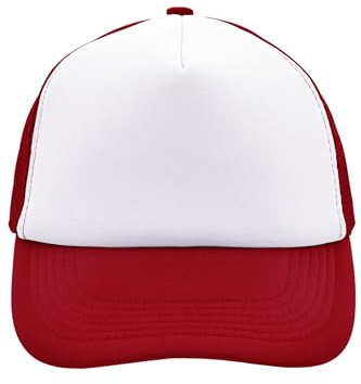 noTrash2003 Trucker Mesh Baseball Cap Truckerkeps Unisex En storlek och barnmodeller Basecap Baseballkeps 30 färger enfärgad tvåfärgad polyester bomull, vit-röd, En Storlek