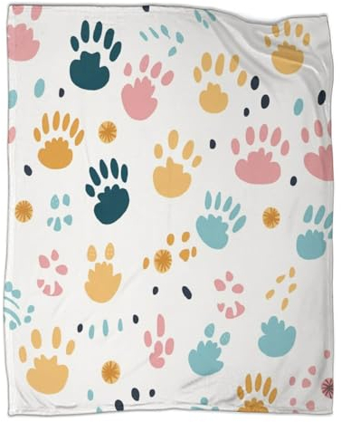 ZbOLi Hund Paw Print Extra Weiche Baumwolldecke,Vier Jahreszeiten Bunt Mehrzweck-Tagesdecke Sofadecke Überwurf Sofaüberwurf,for Boys and Girls 80x90inch(200x230cm)