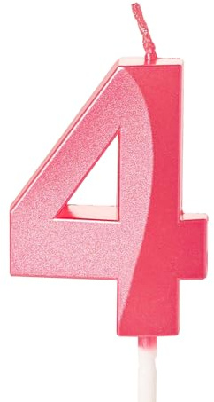 Rosa Kerze zum 4. Geburtstag, Zahl 4, Kerze für Geburtstagskuchen, rosa 4. Geburtstagskerze für Kuchen, 4. Geburtstag, Kuchendekoration, für 4-jährige Mädchen, Rosa
