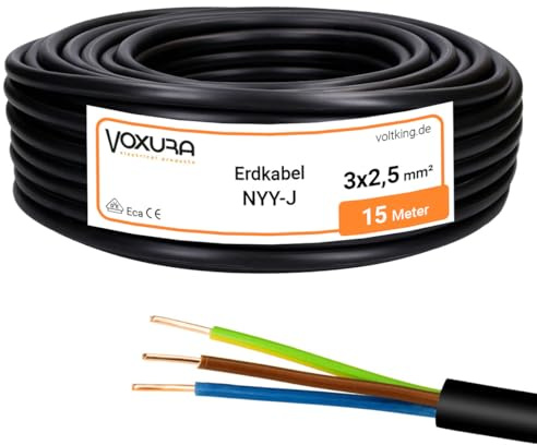 NYY-J 3x2,5 mm² 15m Ring Erdkabel Stromkabel Kupfer | Verlegung im Freien Erdreich