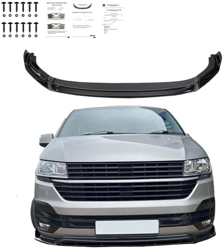 Frontlippe Frontspoiler kompatibel mit VW VOLKSWAGEN Transporter T6 1 2019 bis 2024 v3 2 Tlg mit ABE TÜV Schwarz Glänzend