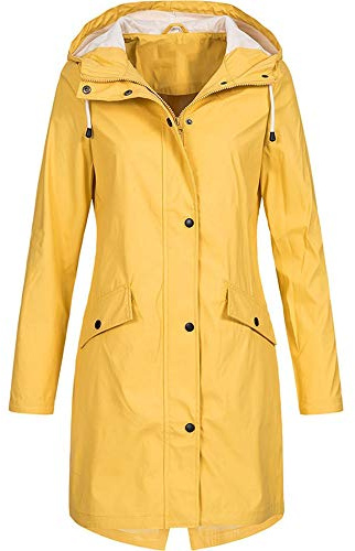 Generisch Chubasquero largo para mujer, chaqueta de lluvia larga, impermeable, cortavientos, chaqueta de entretiempo con capucha, chaqueta de lluvia ligera, transpirable, cortavientos, chaqueta para