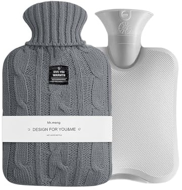 OliviaLiving Sac à eau chaude Bouillotte 2 litres chauffante et rechargeable avec housse en tricot pour soulager la douleur thérapie par le froid chaud (Gris foncé)