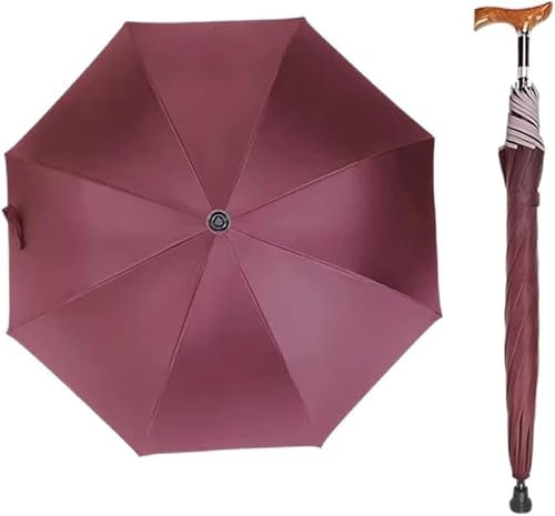Höhenverstellbarer Gehstock-Regenschirm, sicher, speziell für Multifunktions-Stockschirme, leicht, für Herren und Damen, Krückenschirm, Rot, 76–80 cm