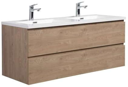 Badplaats B.V. Badezimmer Badmöbel-Set Angela 120cm - Kastanien Eiche - Unterschrank Schrank Waschbecken Waschtisch
