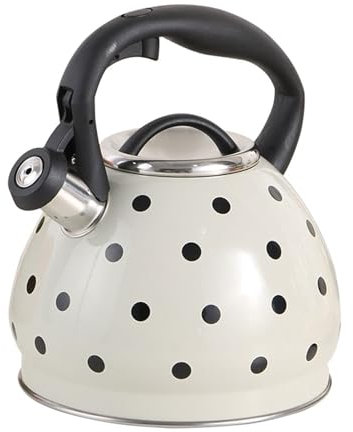 Bouilloire sifflante beige 3 L élégante en acier inoxydable pour cuisinière, parfaite pour faire bouillir l'eau, le café et le lait