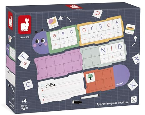 Janod - Schreiben lernen - Ideal für die Vorbereitung auf den Kindergarten und die Vorschule - Die Buchstaben lernen - 6 Tafeln und 78 Magnetbuchstaben - Lernspielzeug für Kinder - Ab 4 Jahre - J05092