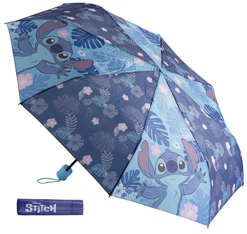 Undercover - ombrello pieghevole Disney Stitch - ombrello tascabile con custodia protettiva - diametro 94 cm - leggero e ideale per le mani dei bambini